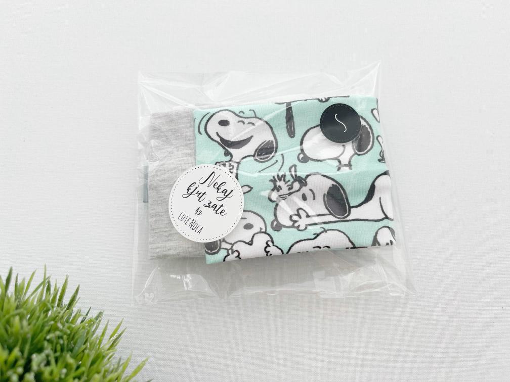 Set dveh trakov za ušesa, "Snoopy", mint + sv. melanž siv - slika 3