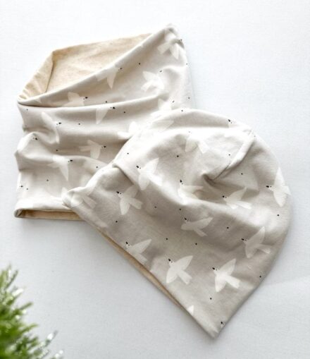 Kompletek baggy bučka + tulček "Ptice", cca. 9-18 mesecev