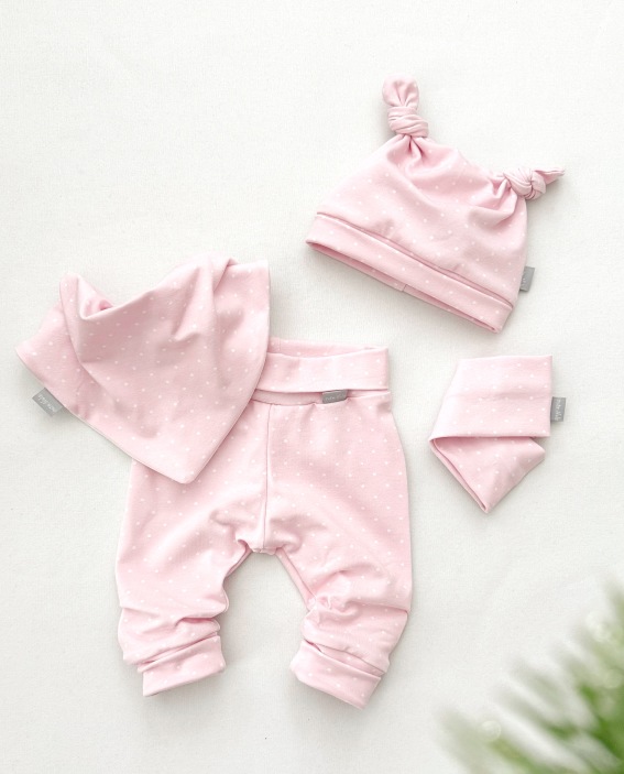 4 delni Baby kompletek "Mini pikice", nežno roza osnova - slika 4