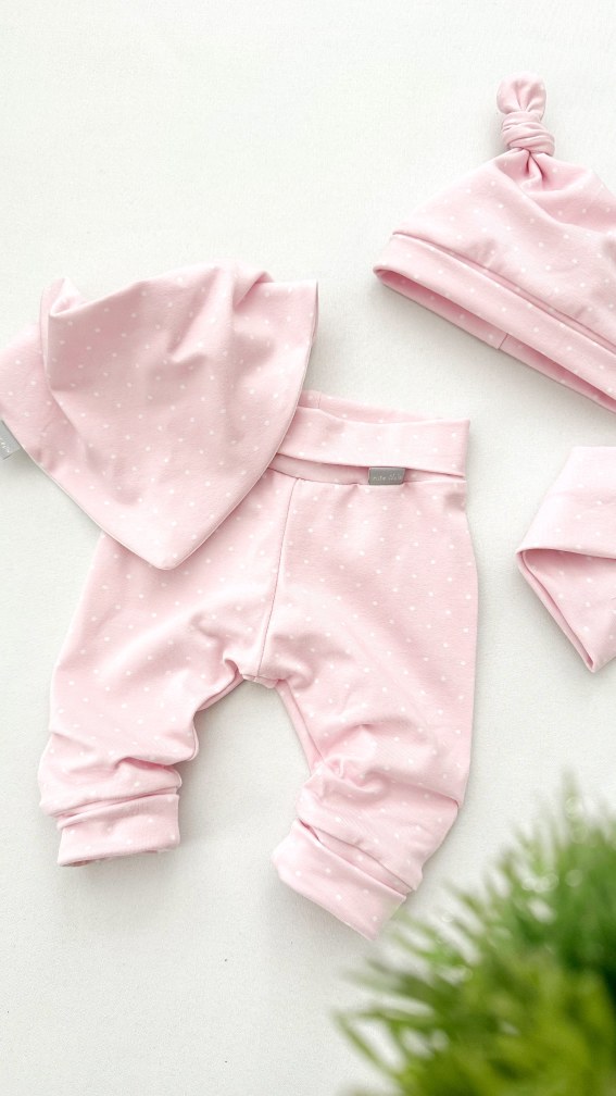 4 delni Baby kompletek "Mini pikice", nežno roza osnova - slika 2