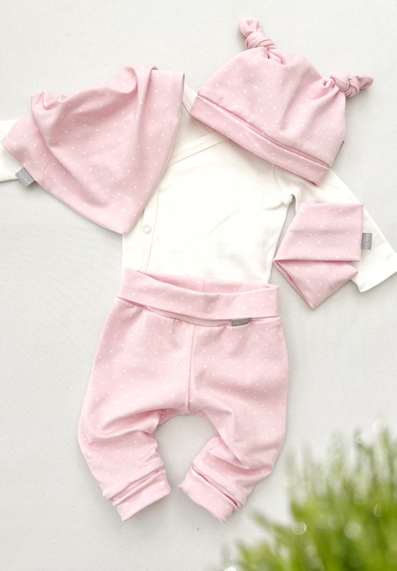 4 delni Baby kompletek "Mini pikice", nežno roza osnova - slika 3