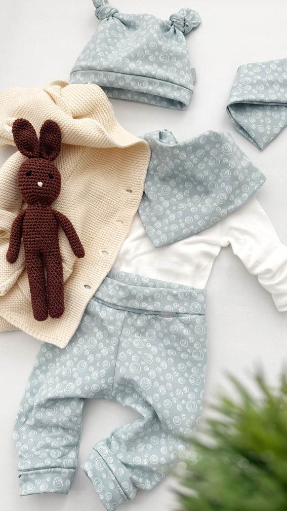 4 delni Baby kompletek "Mehurčki", ledeno modra osnova - slika 2